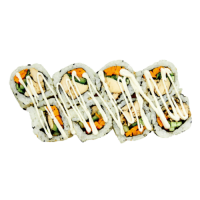 Uramaki Pollo con Vegetal y Cebolla crujiente con Salsa Cesar