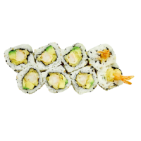 Uramaki Tempura Langostino con Aguacate y Mayonesa