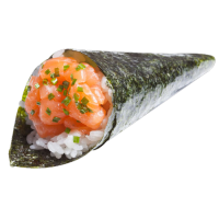 Temaki Tarta Salmón con salsa spicy, sesamo y tobiko.