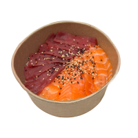 Bol de arroz con laminas de Salmón y Atún